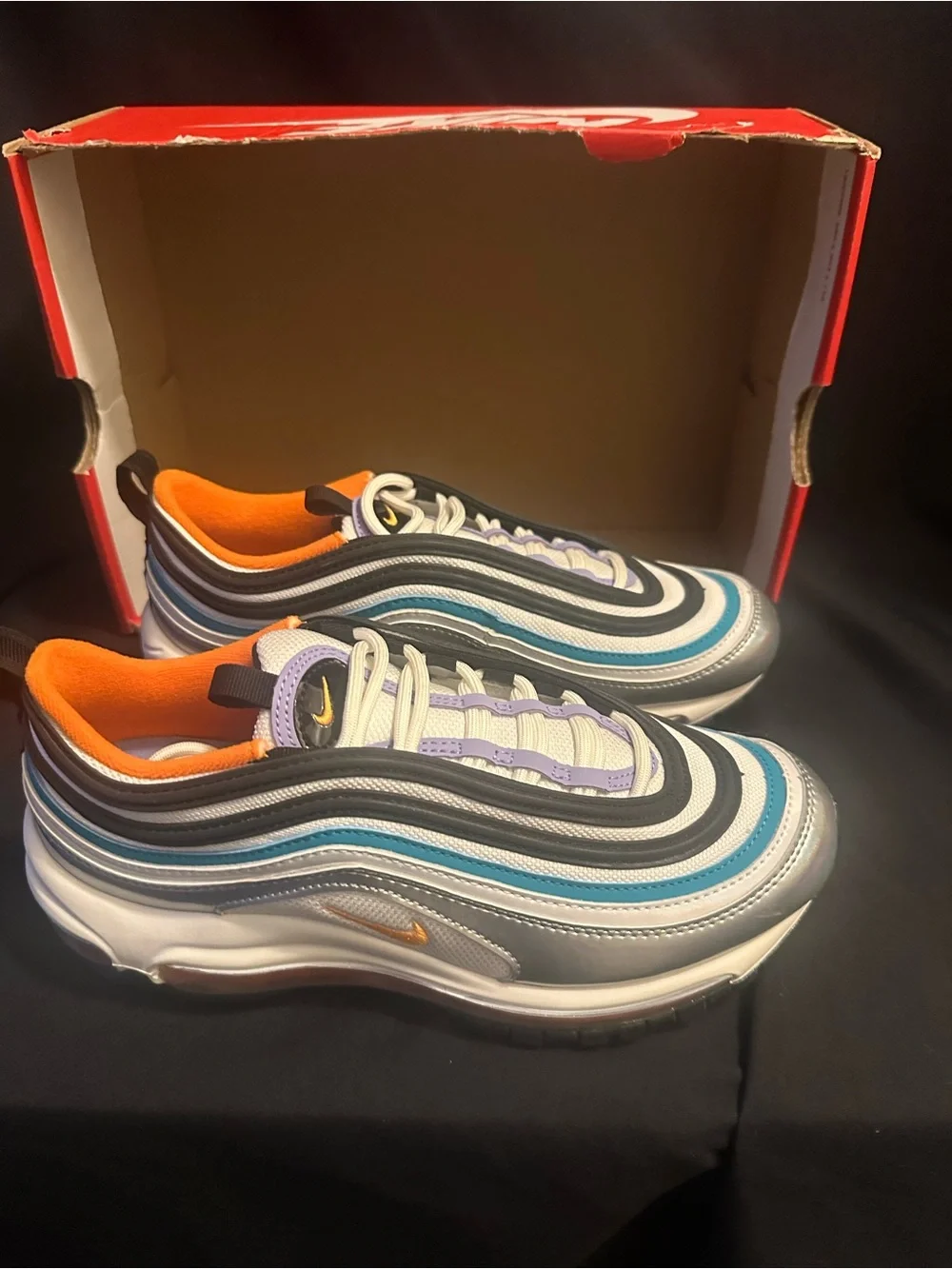 Nike Air Max 97 in Silver, Teal, Black & Orange